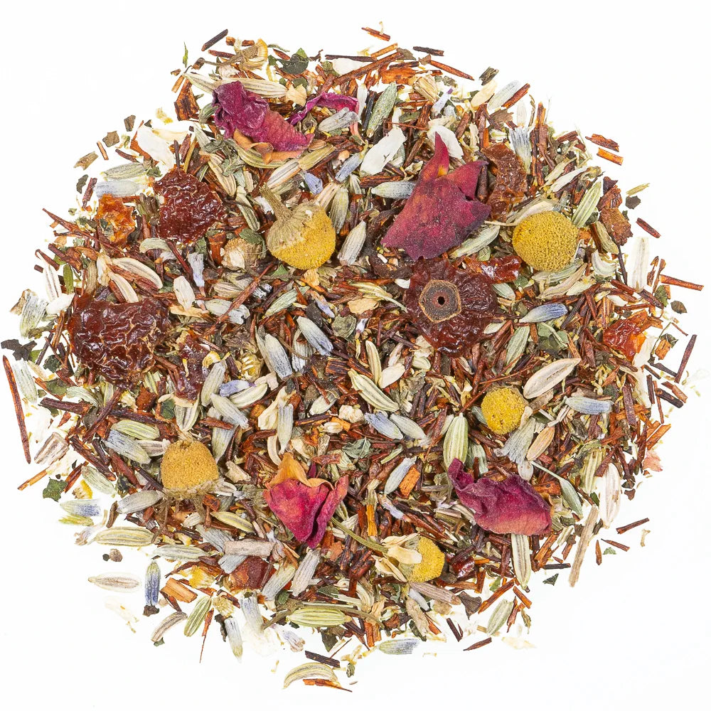 Kräutertee Glücklich Mama Bio, lose Kräutermischung mit Blüten und Fruchtstücken