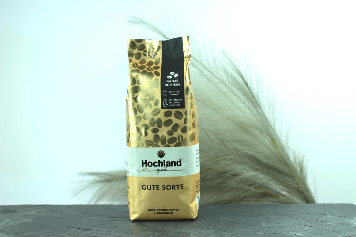 Produktfoto der Verpackung des Hochland Kaffees „Gute Sorte“, ein Blend Röstkaffee aus 100% Arabica-Bohnen mit harmonisch-vollmundigem Charakter.