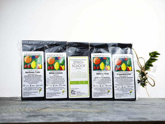 Früchtetee-Set – 5 Sorten à 50g | Tropischer Genuss – heiß & als Eistee