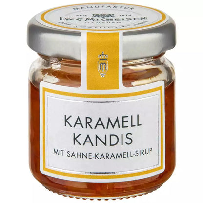 Karamell Kandis im Glas von LWC Michelsen, verfeinert mit Sahne Karamell Sirup. Süß und cremig, ideal zum Süßen von Tee im Teegeschäft Teepunkt.
