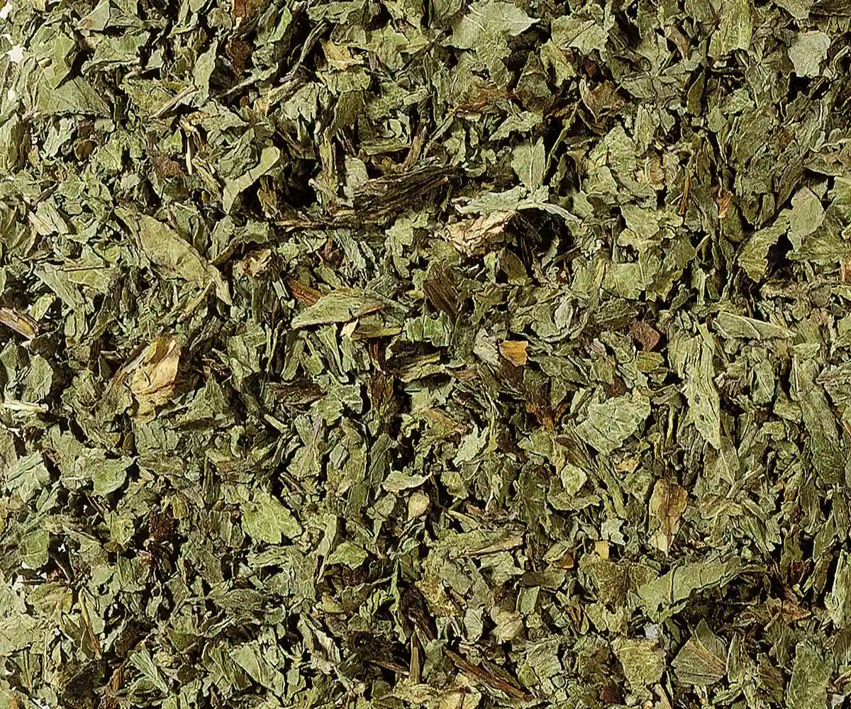 Pfefferminze Kräutertee, Detailaufnahme getrockneter Pfefferminzblätter