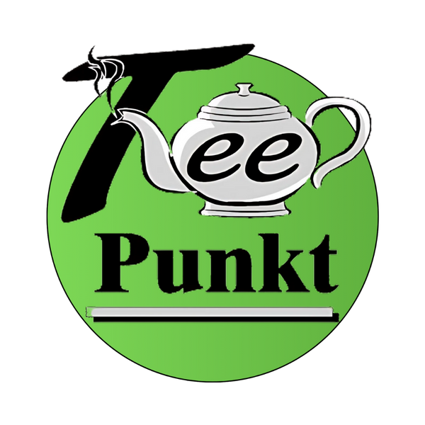 Grünes rundes Logo von TeePunkt mit schwarzer Schrift und Teekannenmotiv – Markenlogo des Teefachgeschäfts TeePunkt Erkelenz.