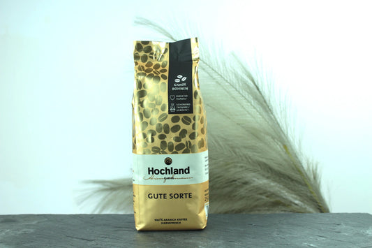 Produktfoto der Verpackung des Hochland Kaffees „Gute Sorte“, ein Blend Röstkaffee aus 100% Arabica-Bohnen mit harmonisch-vollmundigem Charakter.