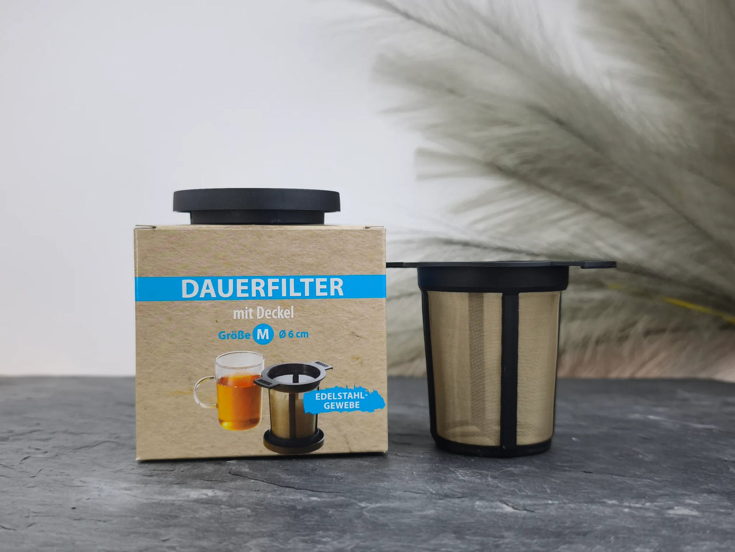 Dauerfilter mit Deckel – Schwarz | Kunststoff & Edelstahlgewebe