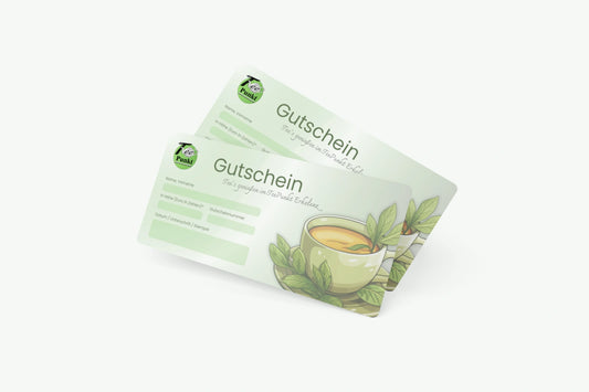 Produktfoto des TeePunkt-Gutscheins in Papierformat mit Feldern für Name und Gutscheinwert.