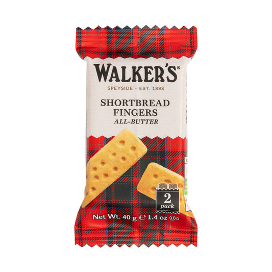 Produktfoto der Verpackung von Walker's Shortbread Fingers All-Butter, 2er-Packung, schottischer Genuss, 40 g.